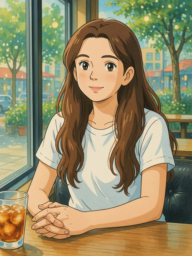 Cafe portrait turned into a Studio Ghibli style illustration by Grok Imagine