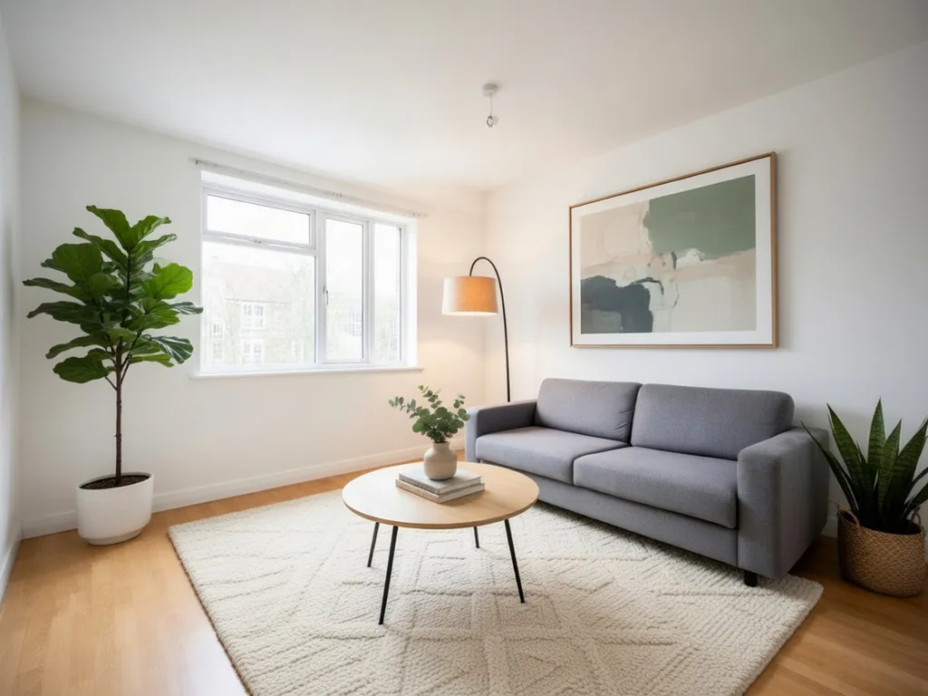 Empty living room furnished by Grok Imagine