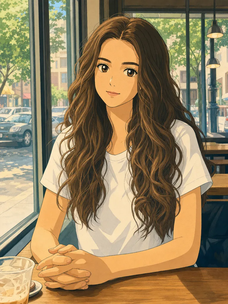 Cafe photo of a woman turned into a hand-drawn Studio Ghibli style anime illustration with GPT Image 2