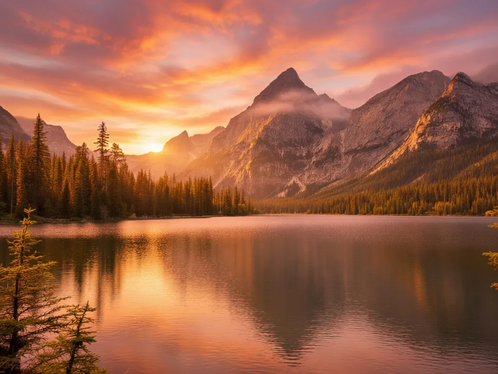 Mountain lake turned into a dramatic golden sunset with a pink and orange sky with Grok Imagine